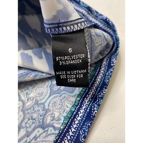 AB Studio Blue White Shift Zipper Shoulder‎ Sleeveless Dress Sz 6 - Picture 7 of 8